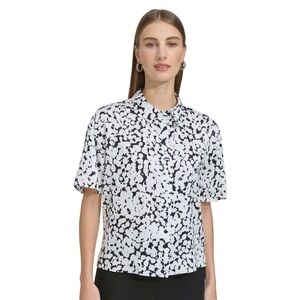 DKNY Printed Satin Short Sleeve Shirt